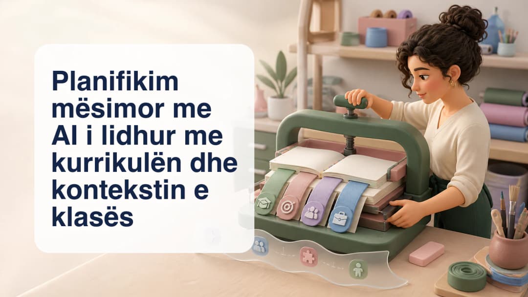 Mësues që redakton një plan të asistuar nga AI brenda kontekstit të klasës dhe kurrikulës së zgjedhur