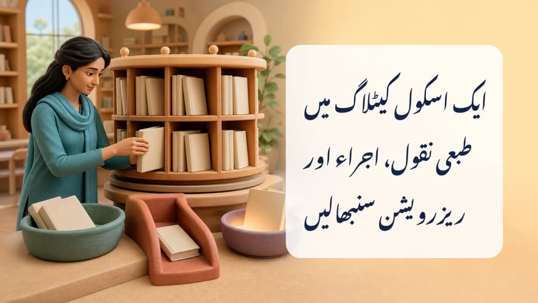 ایک کیٹلاگ عنوان کے ساتھ کئی بارکوڈ نقول، فعال قرض اور ریزرویشن دیکھتا اسکول لائبریرین