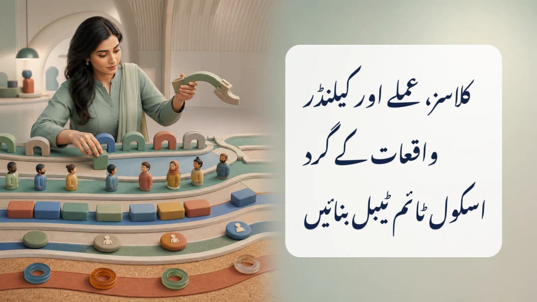 ٹائم ٹیبل پر کلاسز، اساتذہ، معاونین، کمرے اور کیلنڈر واقعات ترتیب دیتا اسکول شیڈولر