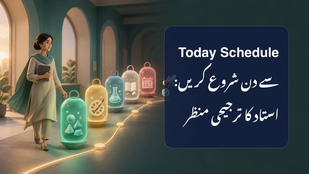 استاد Today Schedule میں جاری سبق، اگلی کلاس، حاضری حالت اور مجاز کیلنڈر واقعات دیکھ رہا ہے