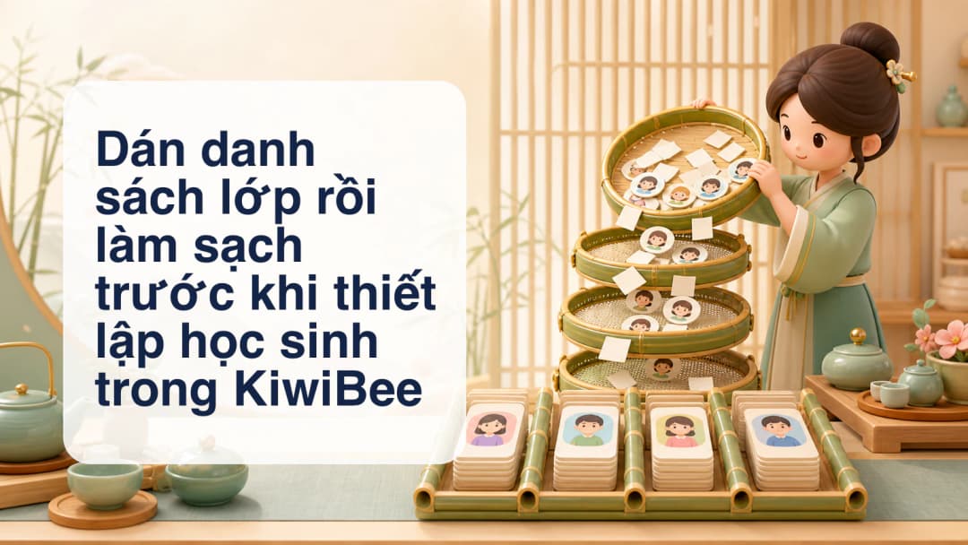 Giáo viên sắp xếp danh sách lớp đã dán thành các dòng học sinh sạch