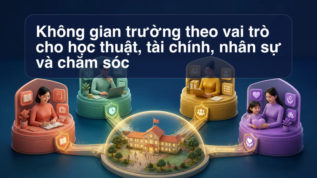 Các nhóm học thuật, tài chính, nhân sự và chăm sóc làm việc trong những không gian riêng theo vai trò