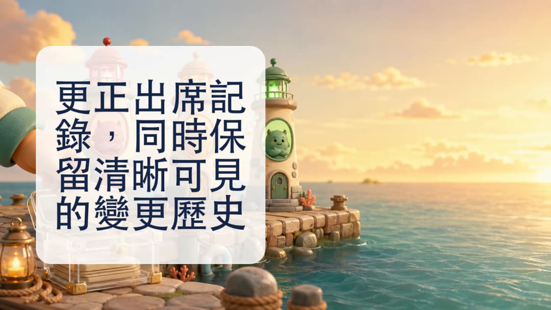 出席卡片由原先狀態變成更正狀態並保留清晰歷史軌跡