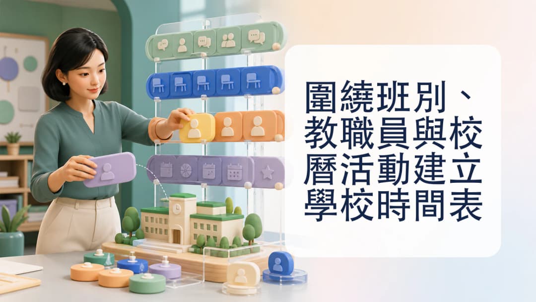 排課人員在學校時間表安排班別、教師、教學助理、課室和校曆活動