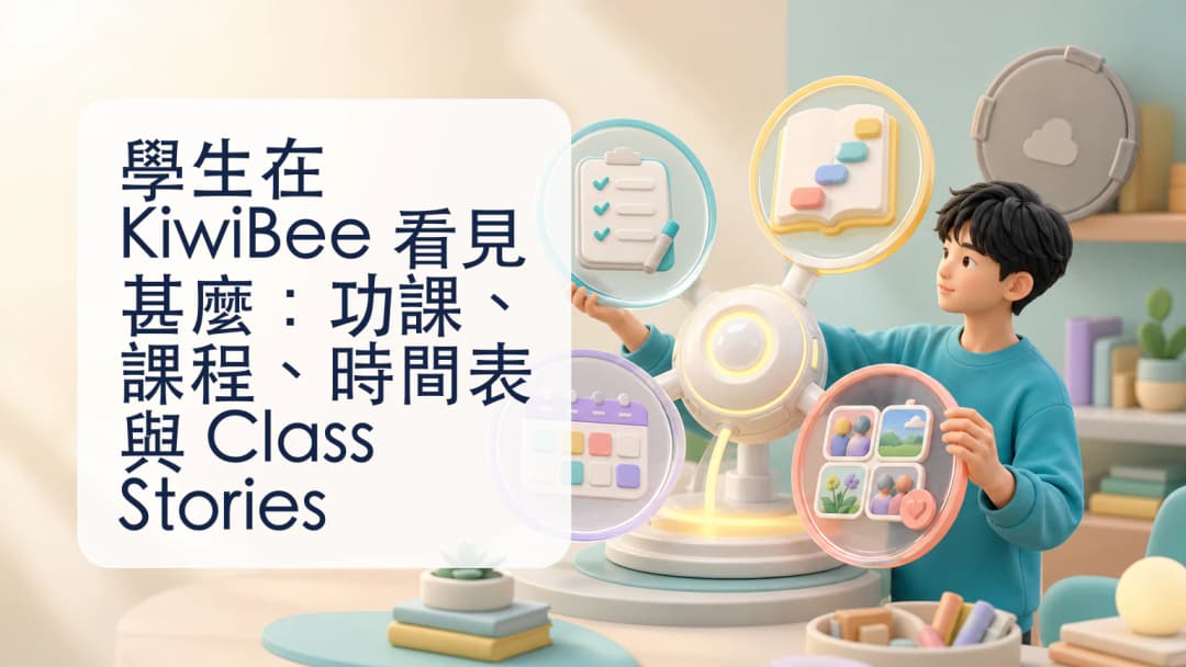 學生儀表板顯示即將到期功課、有效課程、今天時間表和 Class Stories 導覽