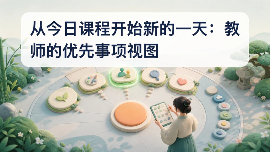 教师查看按时间排列的今日课程卡片,当前课堂获得突出显示