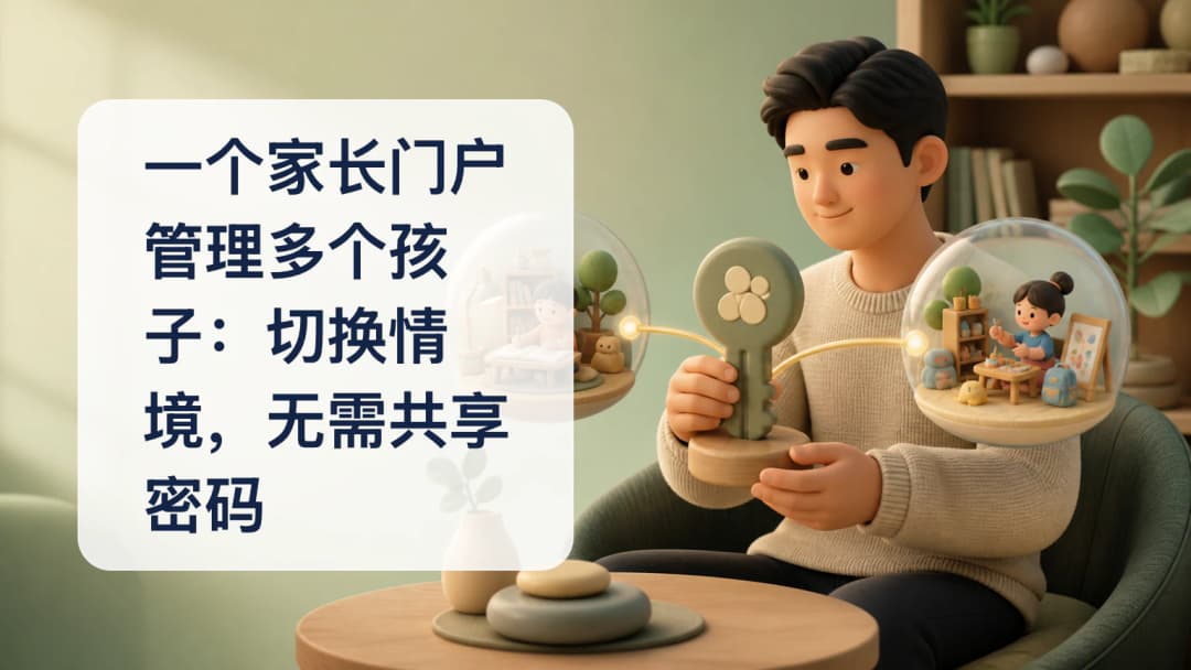 家长门户显示关联孩子选择器、作业、课程体系和当天课表面板