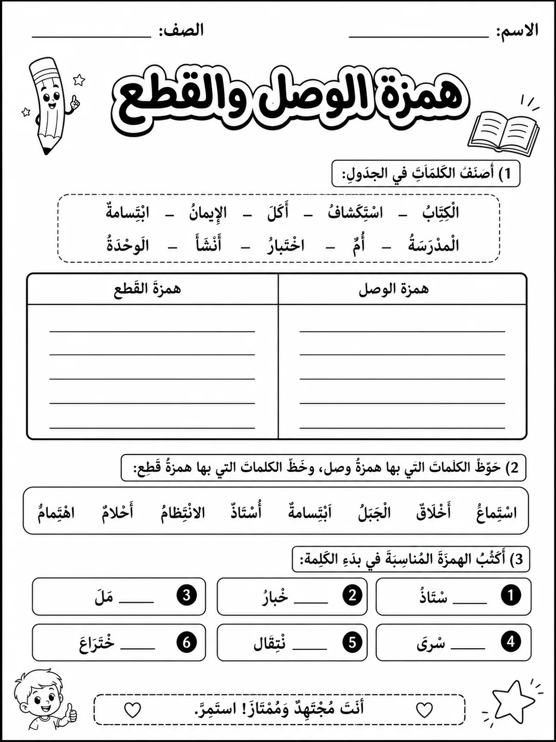 همزة الوصل والقطع صفحة 3 من حزمة أوراق عمل اللغة العربية
