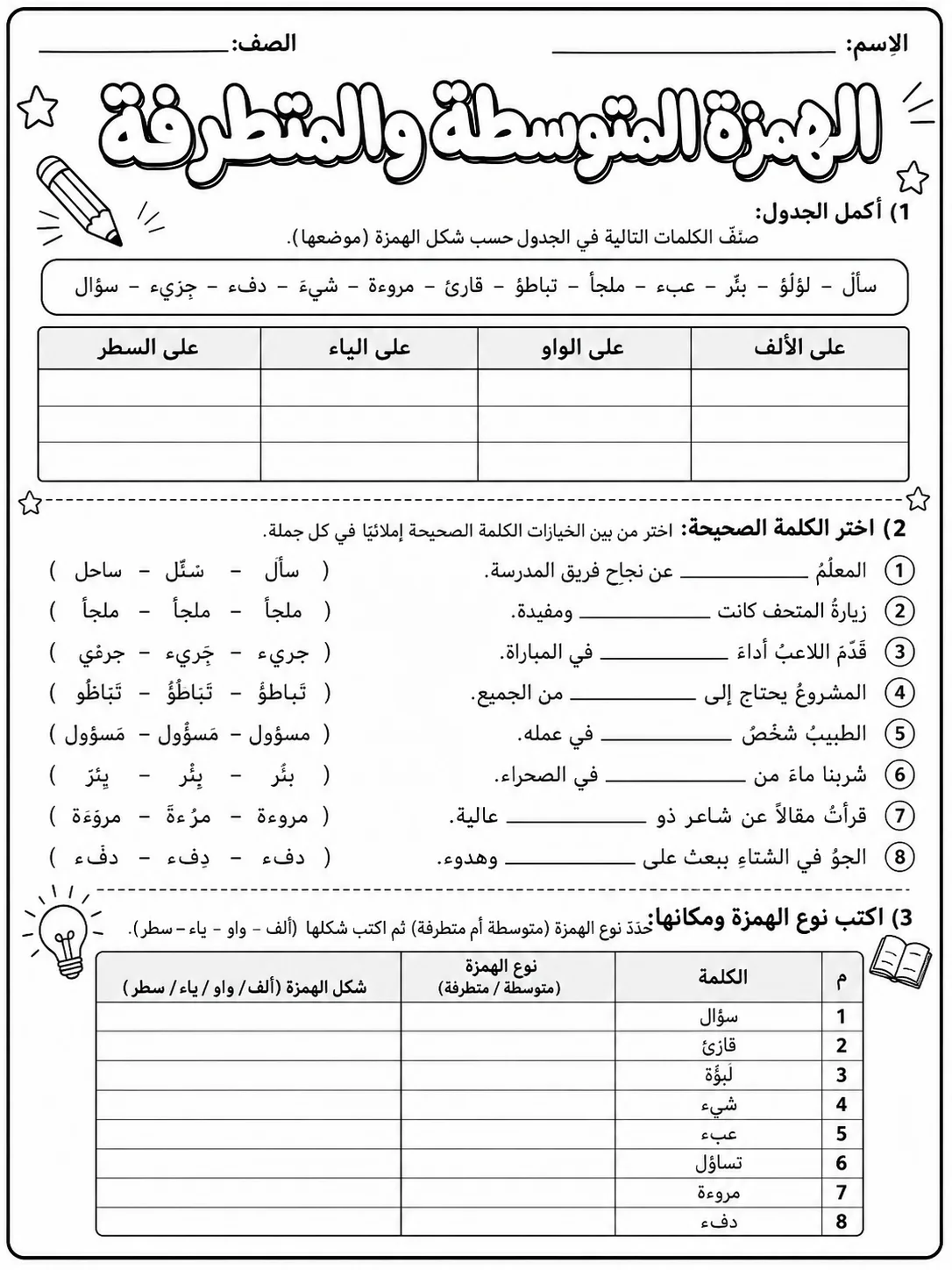 الهمزة المتوسطة والمتطرفة صفحة 2 من حزمة أوراق عمل اللغة العربية