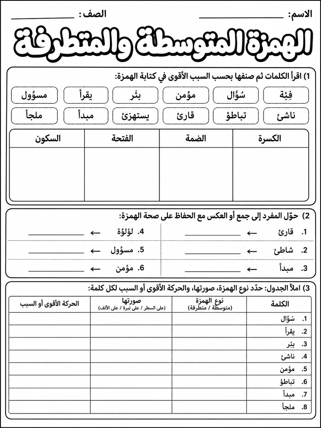 الهمزة المتوسطة والمتطرفة صفحة 4 من حزمة أوراق عمل اللغة العربية