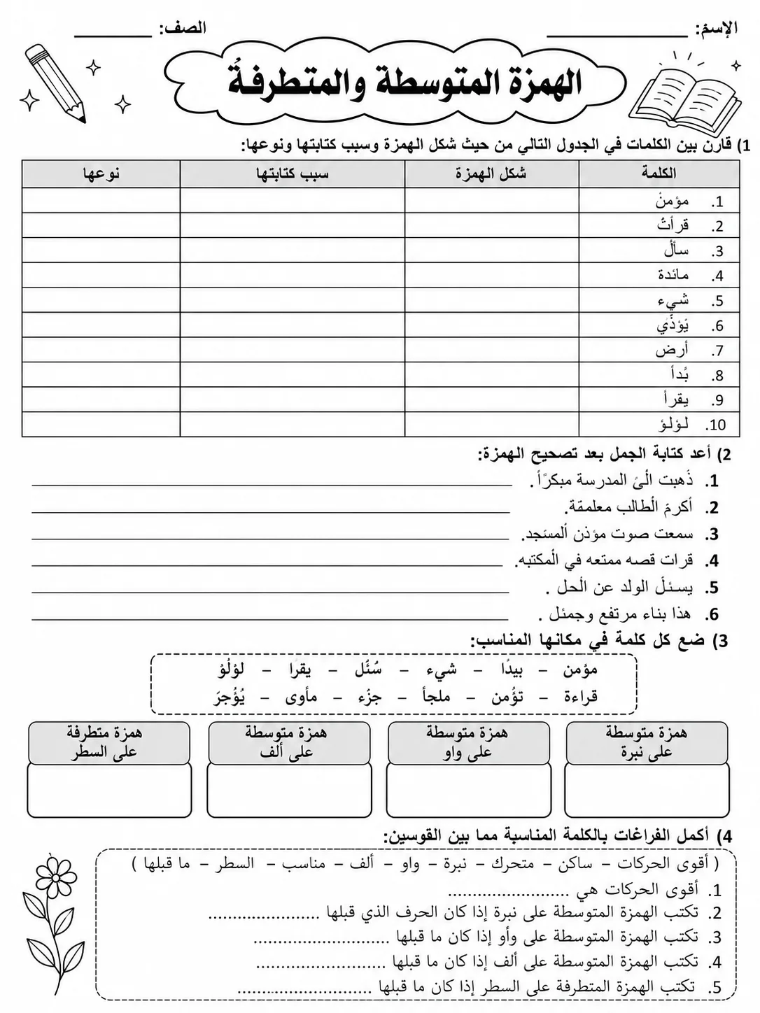 الهمزة المتوسطة والمتطرفة صفحة 6 من حزمة أوراق عمل اللغة العربية