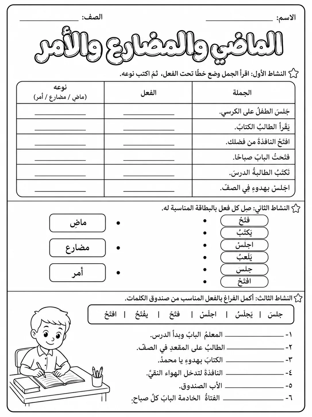 الماضي والمضارع والأمر صفحة 2 من حزمة أوراق عمل اللغة العربية