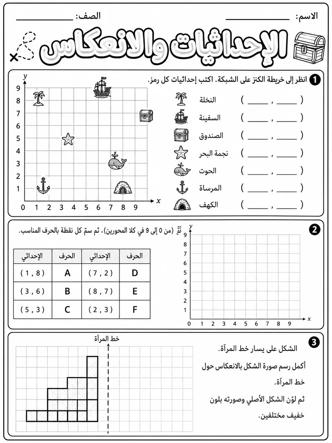 الإحداثيات والانعكاس صفحة 5 من حزمة أوراق عمل الرياضيات