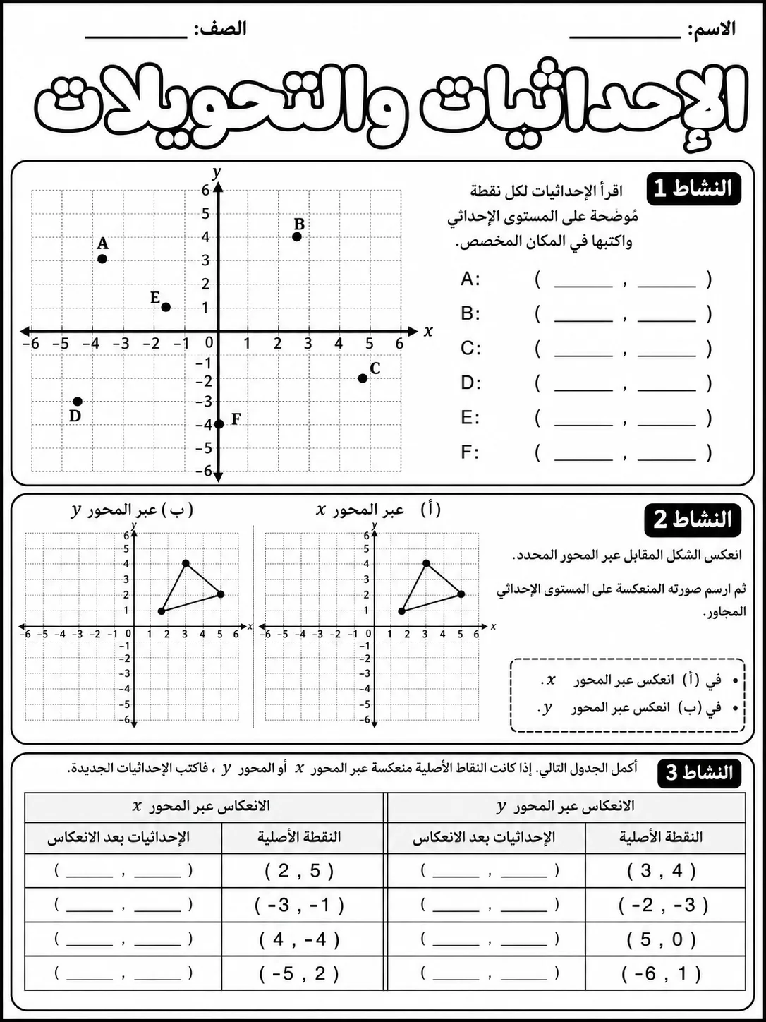 الإحداثيات والتحويلات صفحة 4 من حزمة أوراق عمل الرياضيات