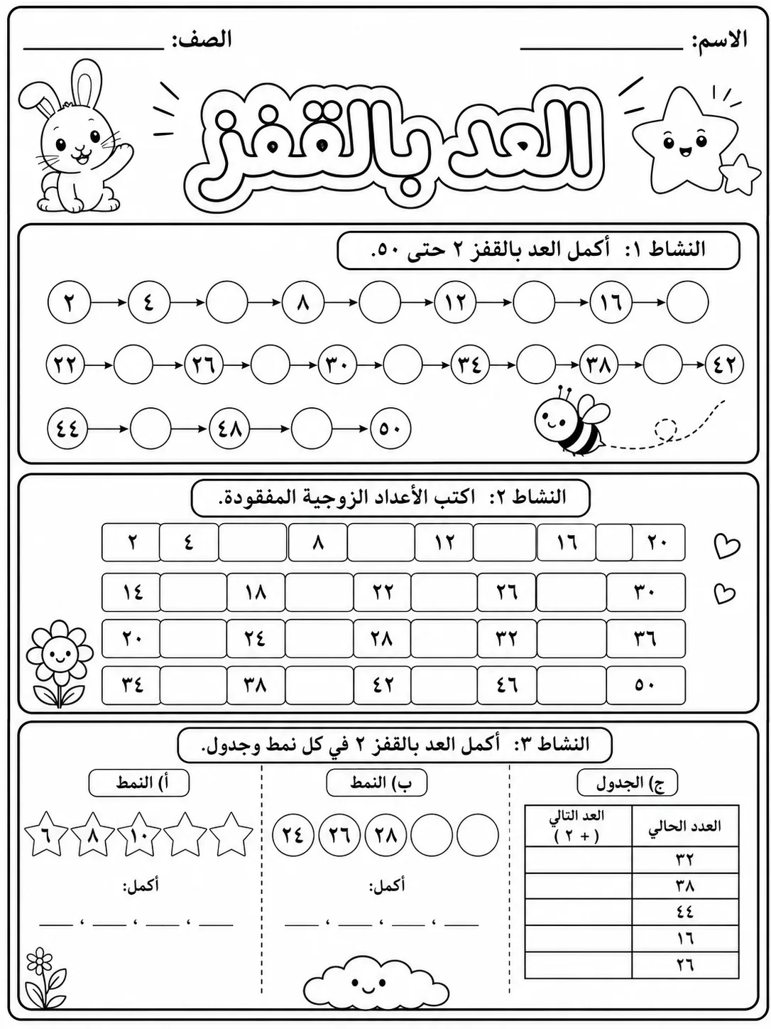 العد بالواحد والاثنين والخمسة والعشرة صفحة 4 من حزمة أوراق عمل الرياضيات