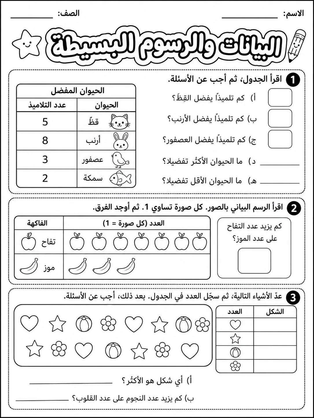 البيانات والرسوم البسيطة صفحة 5 من حزمة أوراق عمل الرياضيات