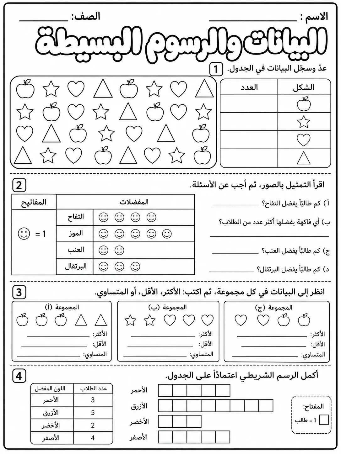البيانات والرسوم البسيطة صفحة 6 من حزمة أوراق عمل الرياضيات