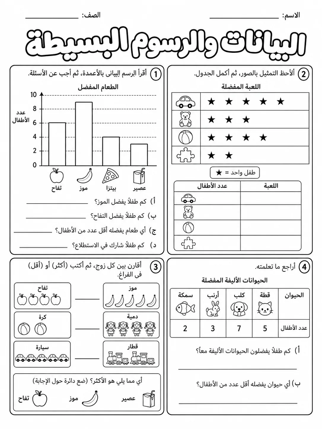 البيانات والرسوم البسيطة صفحة 7 من حزمة أوراق عمل الرياضيات
