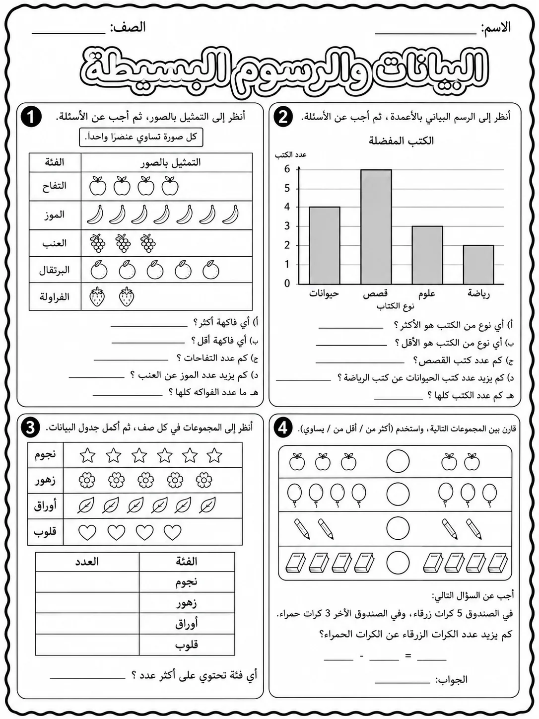 البيانات والرسوم البسيطة صفحة 8 من حزمة أوراق عمل الرياضيات