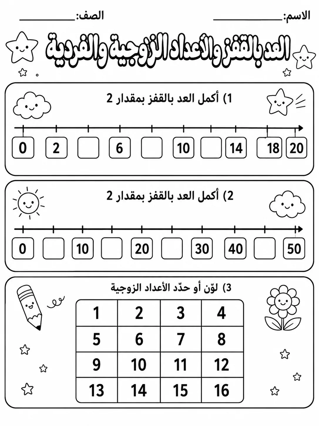 العد بالقفز والأعداد الزوجية والفردية صفحة 4 من حزمة أوراق عمل الرياضيات