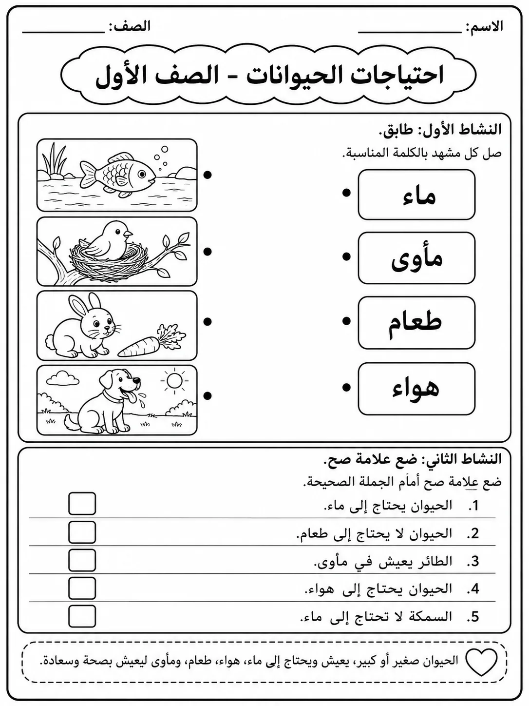 احتياجات الحيوانات - الصف الأول صفحة 4 من مورد علوم عربي