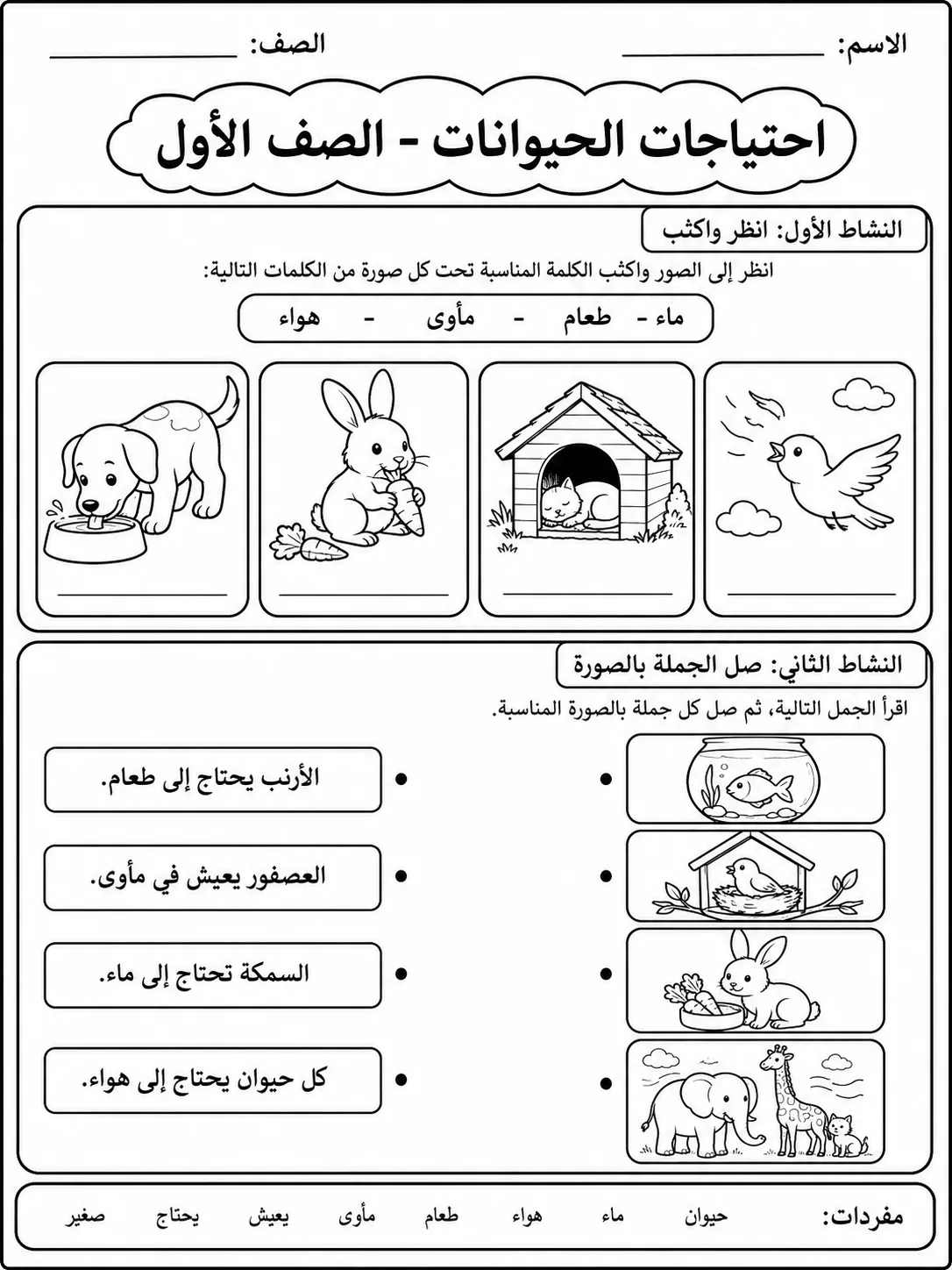 احتياجات الحيوانات - الصف الأول صفحة 5 من مورد علوم عربي