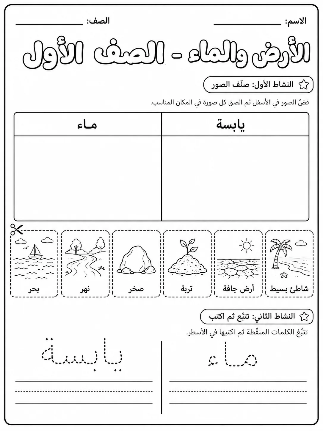 الأرض والماء - الصف الأول صفحة 2 من مورد علوم عربي