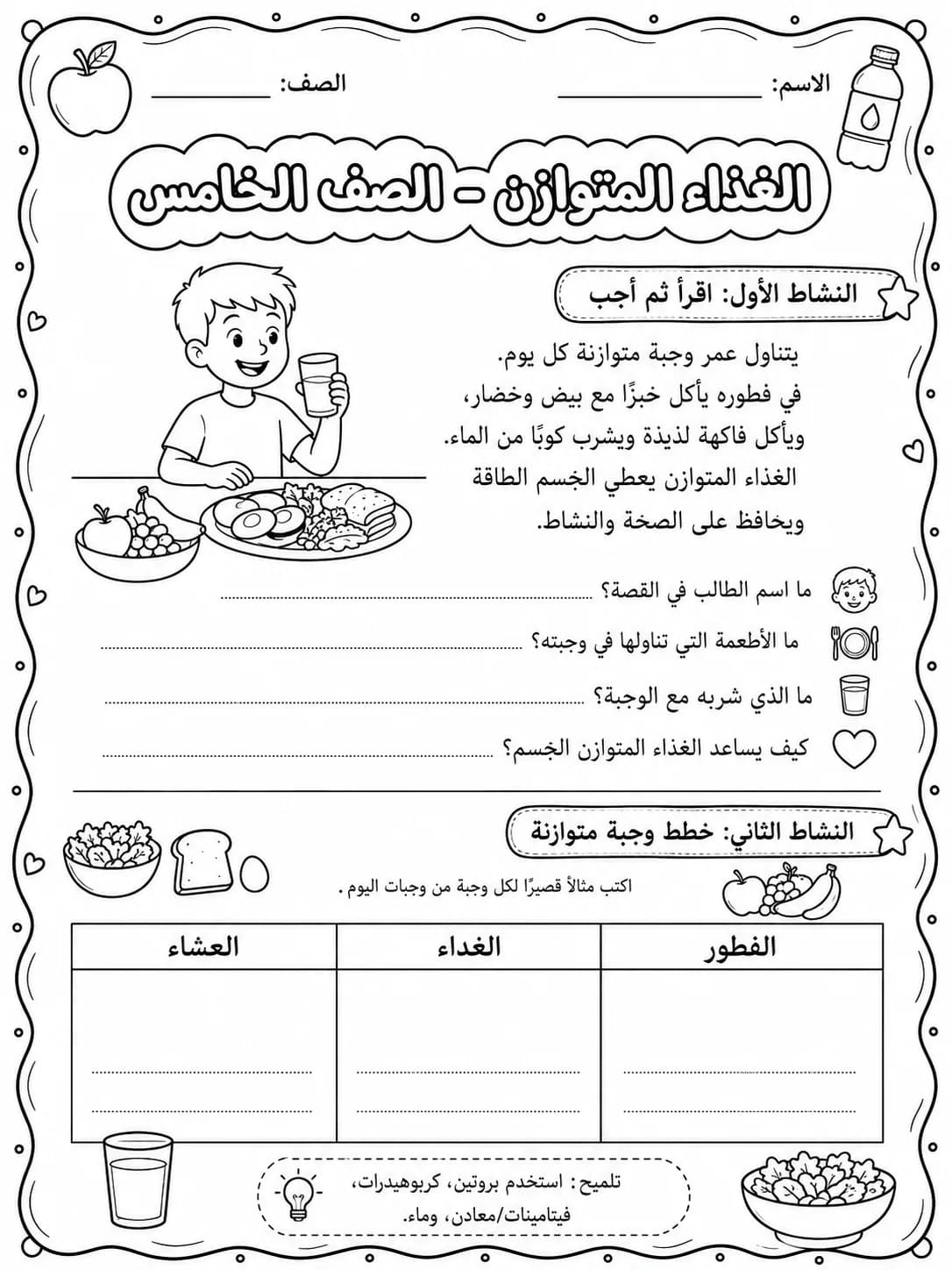 الغذاء المتوازن - الصف الخامس صفحة 5 من مورد علوم عربي