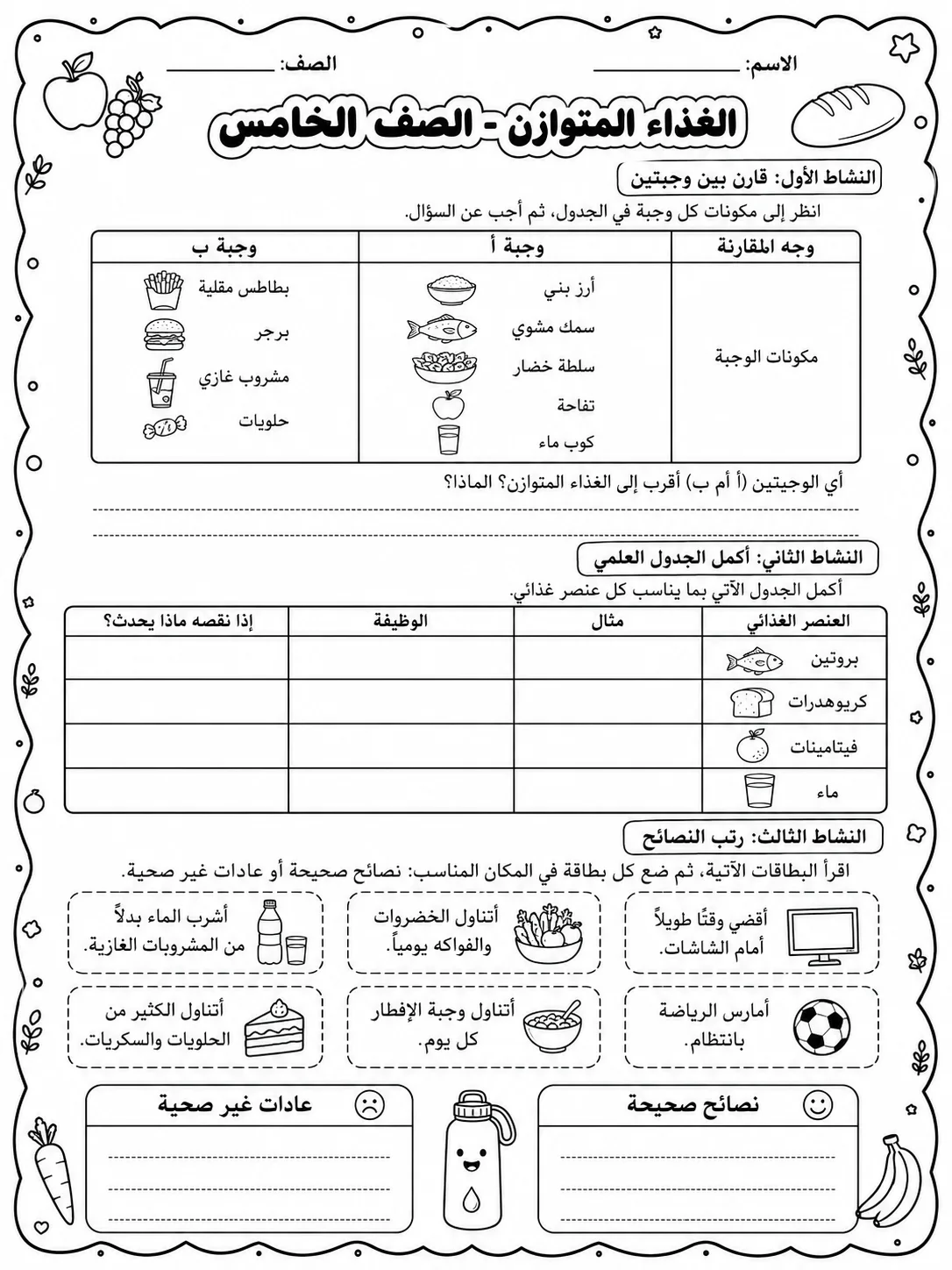 الغذاء المتوازن - الصف الخامس صفحة 8 من مورد علوم عربي