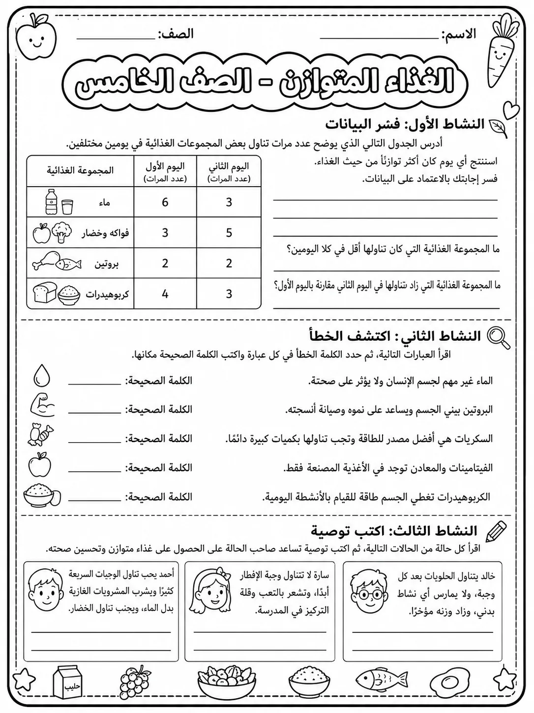 الغذاء المتوازن - الصف الخامس صفحة 9 من مورد علوم عربي