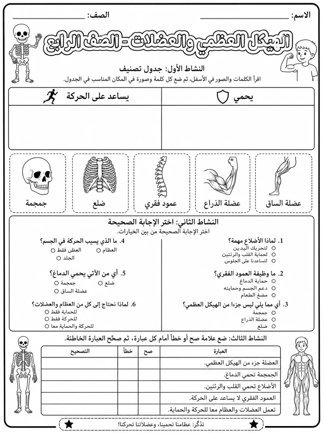 الهيكل العظمي والعضلات - الصف الرابع صفحة 7 من مورد علوم عربي