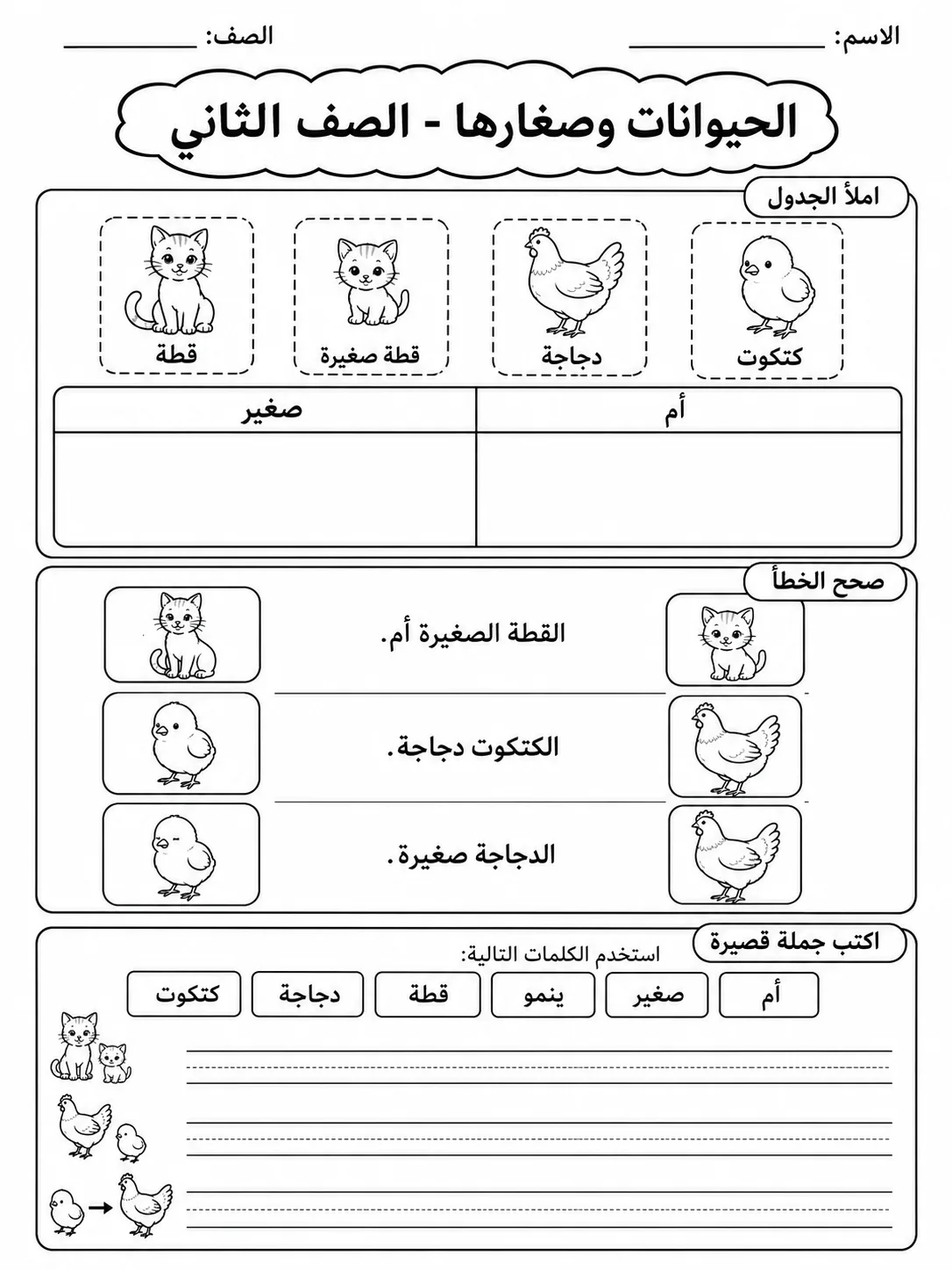 الحيوانات وصغارها - الصف الثاني صفحة 9 من مورد علوم عربي