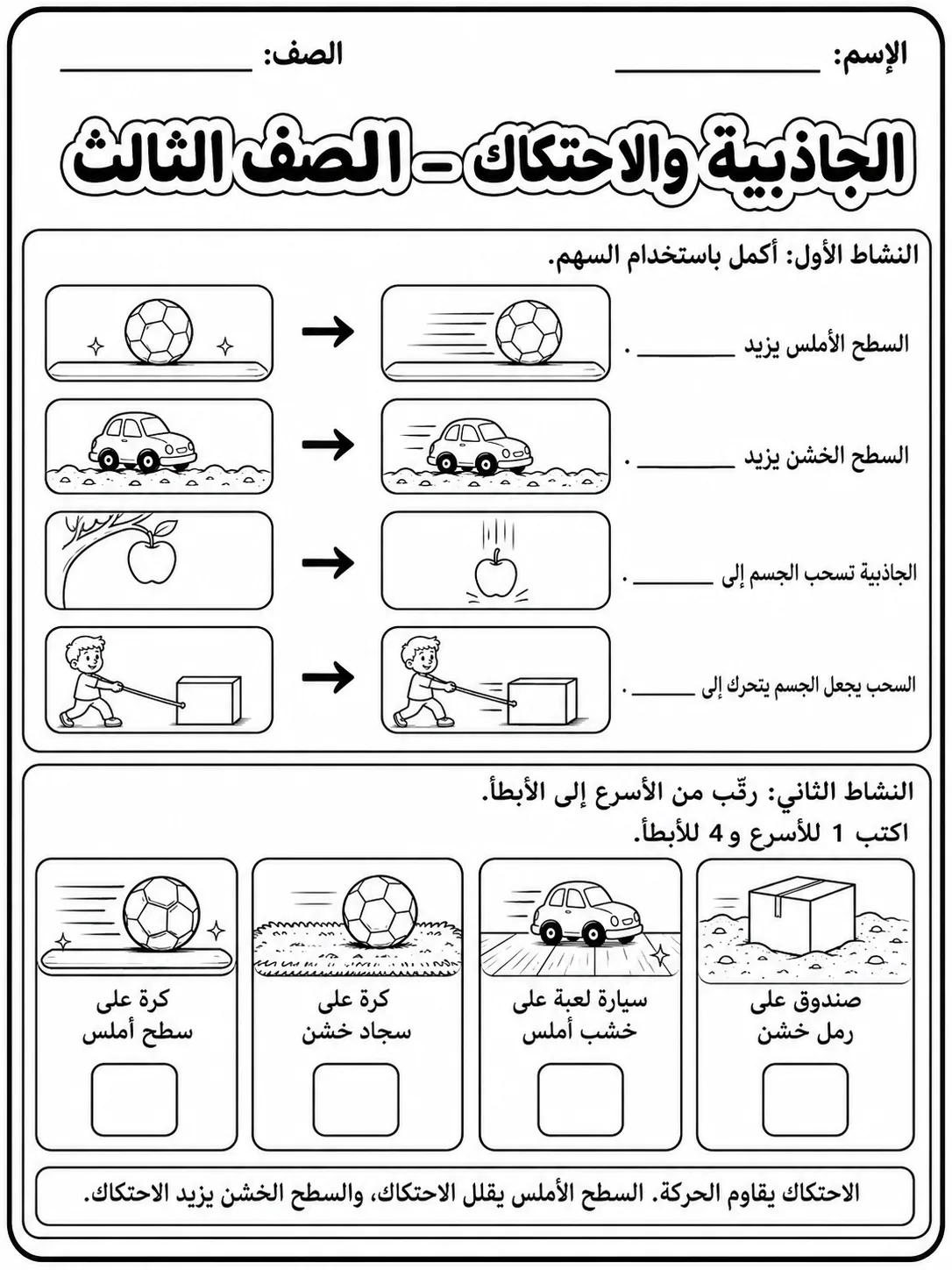 الجاذبية والاحتكاك - الصف الثالث صفحة 3 من مورد علوم عربي