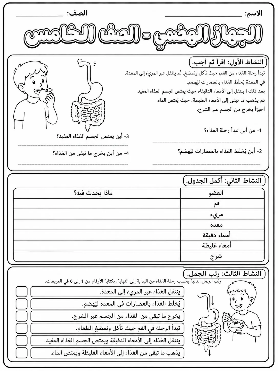 الجهاز الهضمي - الصف الخامس صفحة 5 من مورد علوم عربي