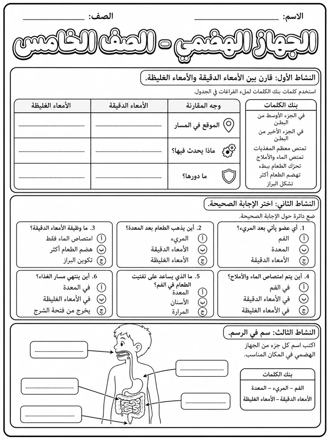 الجهاز الهضمي - الصف الخامس صفحة 7 من مورد علوم عربي