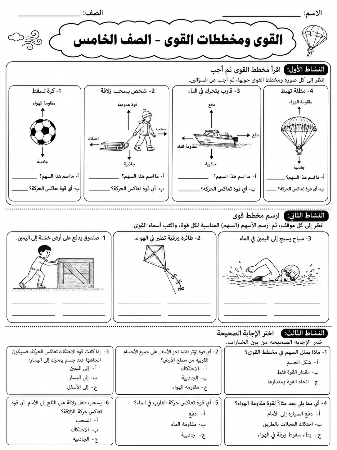 القوى ومخططات القوى - الصف الخامس صفحة 7 من مورد علوم عربي