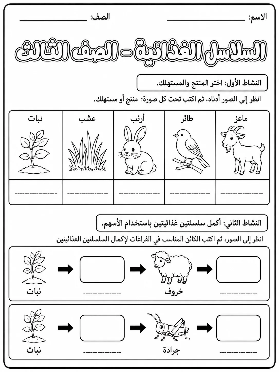 السلاسل الغذائية - الصف الثالث صفحة 2 من مورد علوم عربي
