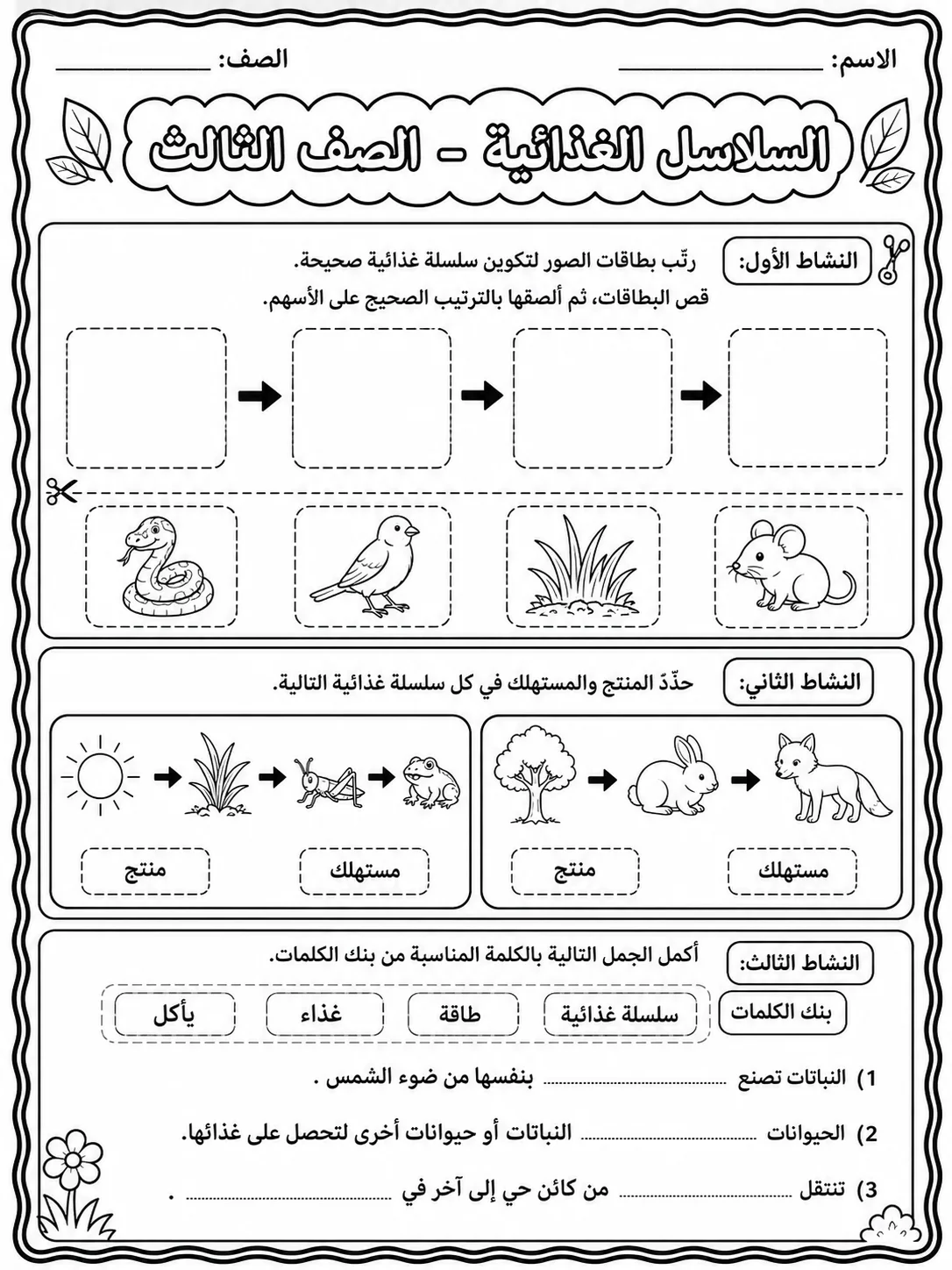 السلاسل الغذائية - الصف الثالث صفحة 7 من مورد علوم عربي