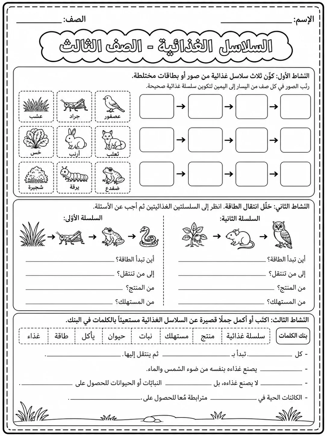السلاسل الغذائية - الصف الثالث صفحة 10 من مورد علوم عربي