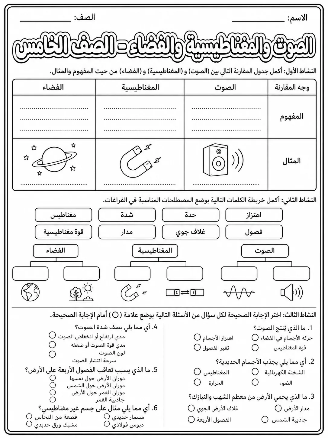 الصوت والمغناطيسية والفضاء - الصف الخامس صفحة 7 من مورد علوم عربي