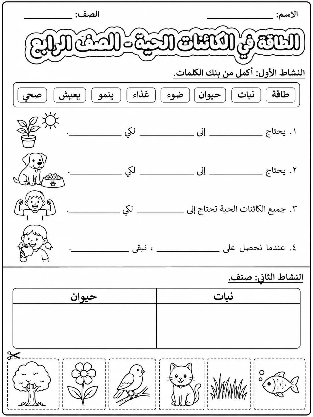 الطاقة في الكائنات الحية - الصف الرابع صفحة 2 من مورد علوم عربي
