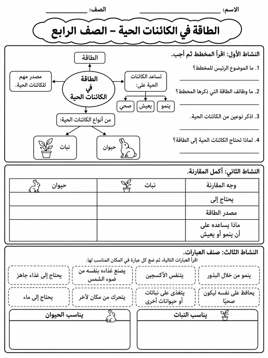 الطاقة في الكائنات الحية - الصف الرابع صفحة 8 من مورد علوم عربي