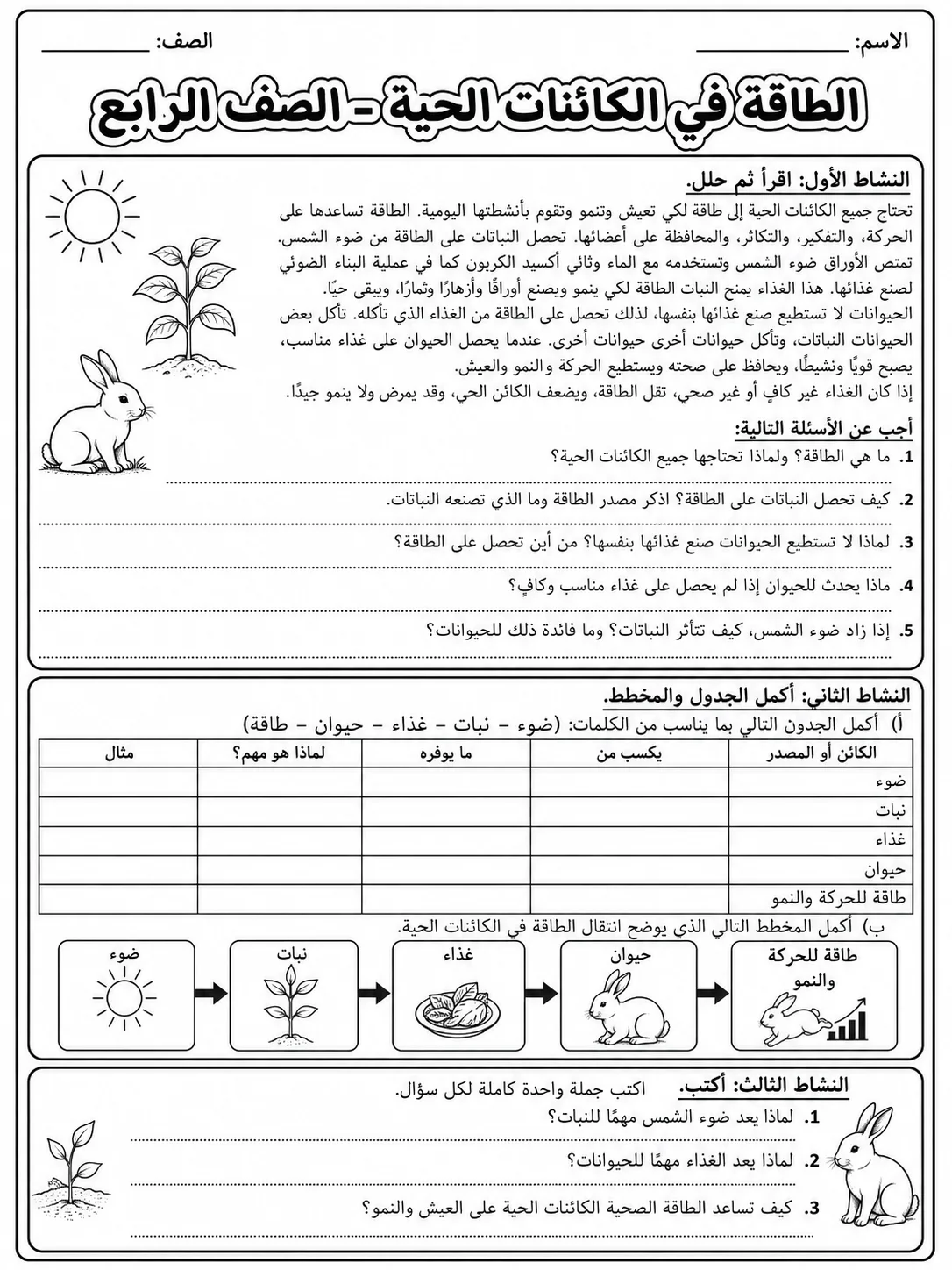 الطاقة في الكائنات الحية - الصف الرابع صفحة 10 من مورد علوم عربي