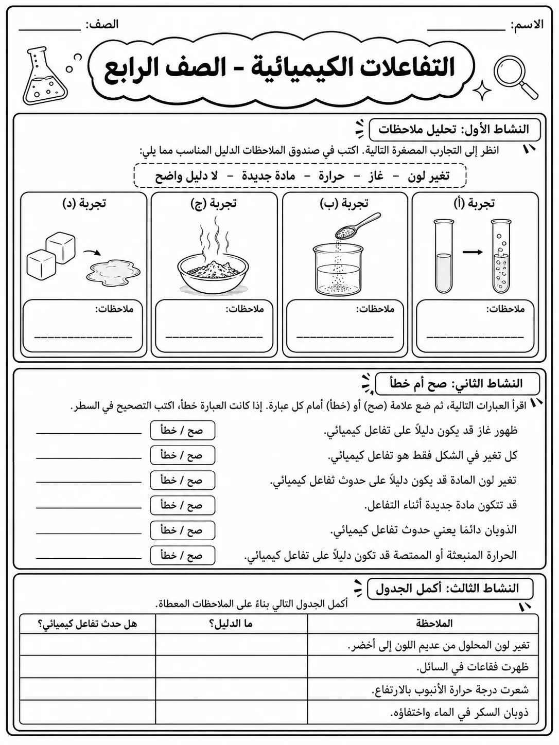 التفاعلات الكيميائية - الصف الرابع صفحة 9 من مورد علوم عربي