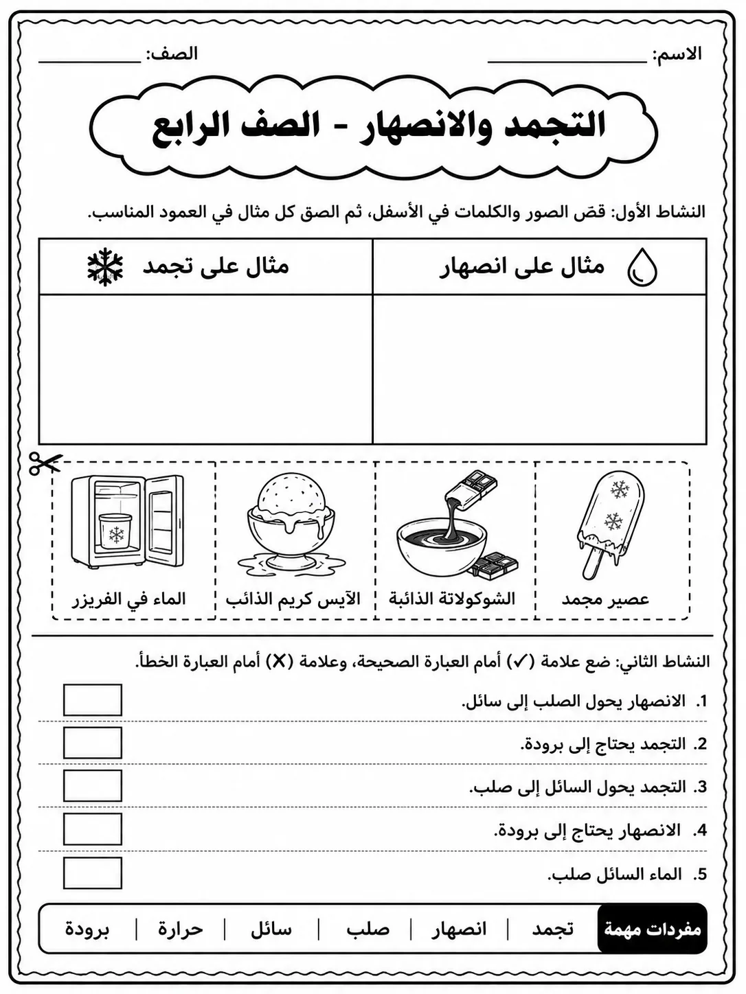 التجمد والانصهار - الصف الرابع صفحة 4 من مورد علوم عربي