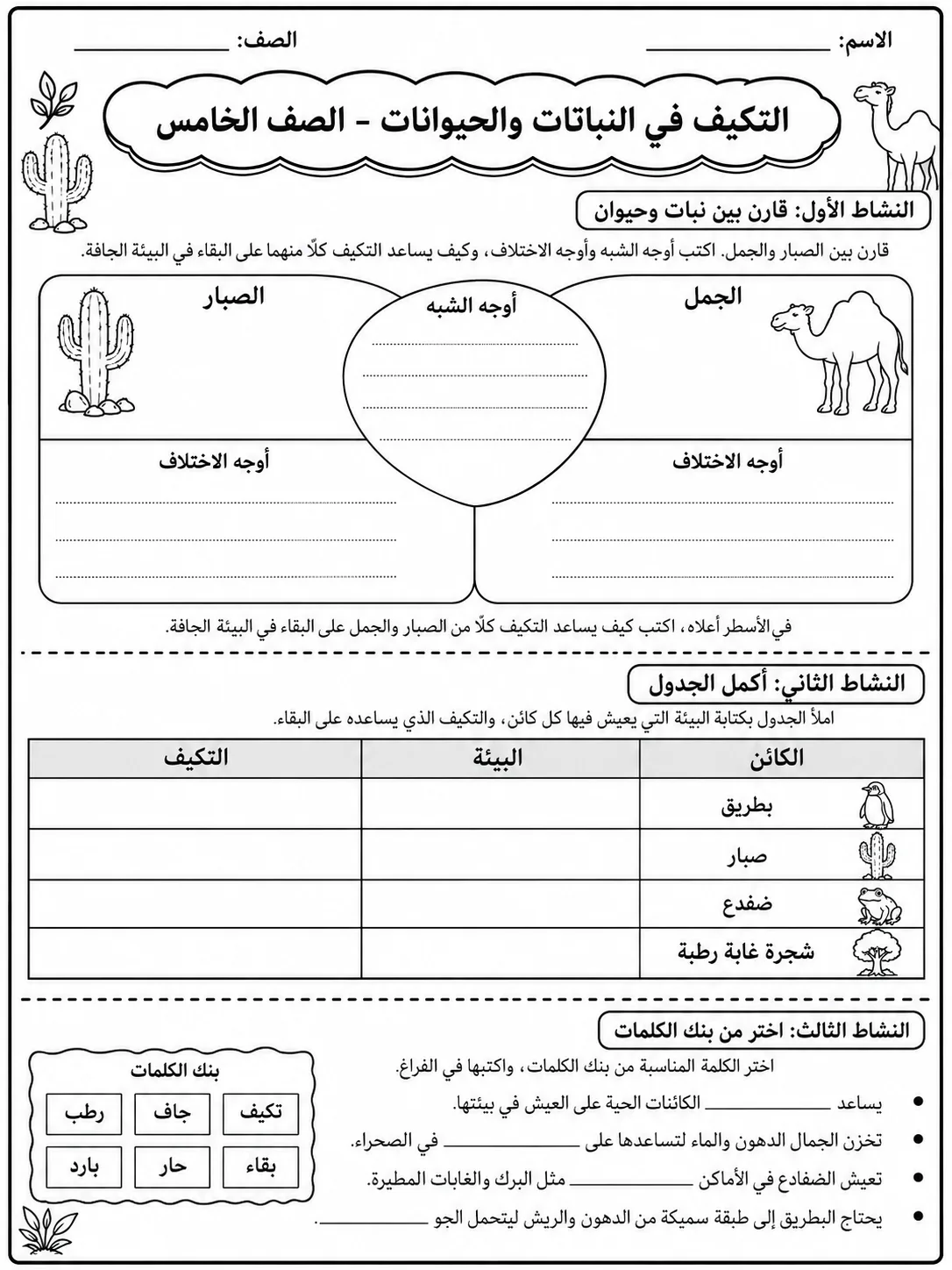 التكيف في النباتات والحيوانات - الصف الخامس صفحة 5 من مورد علوم عربي