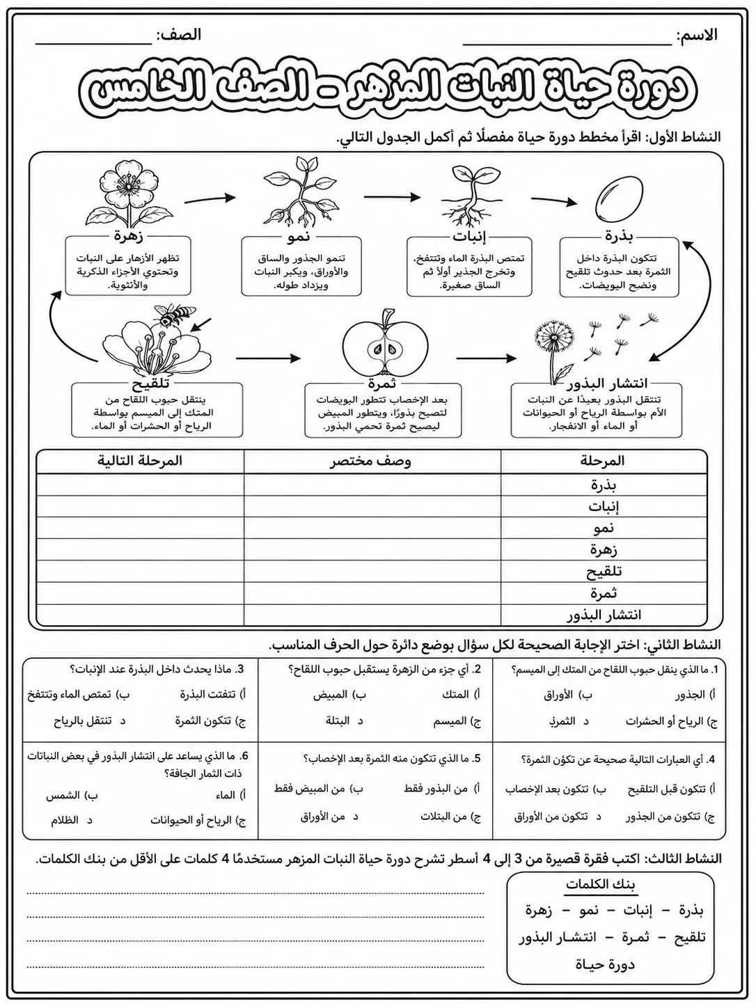 دورة حياة النبات المزهر - الصف الخامس صفحة 9 من مورد علوم عربي