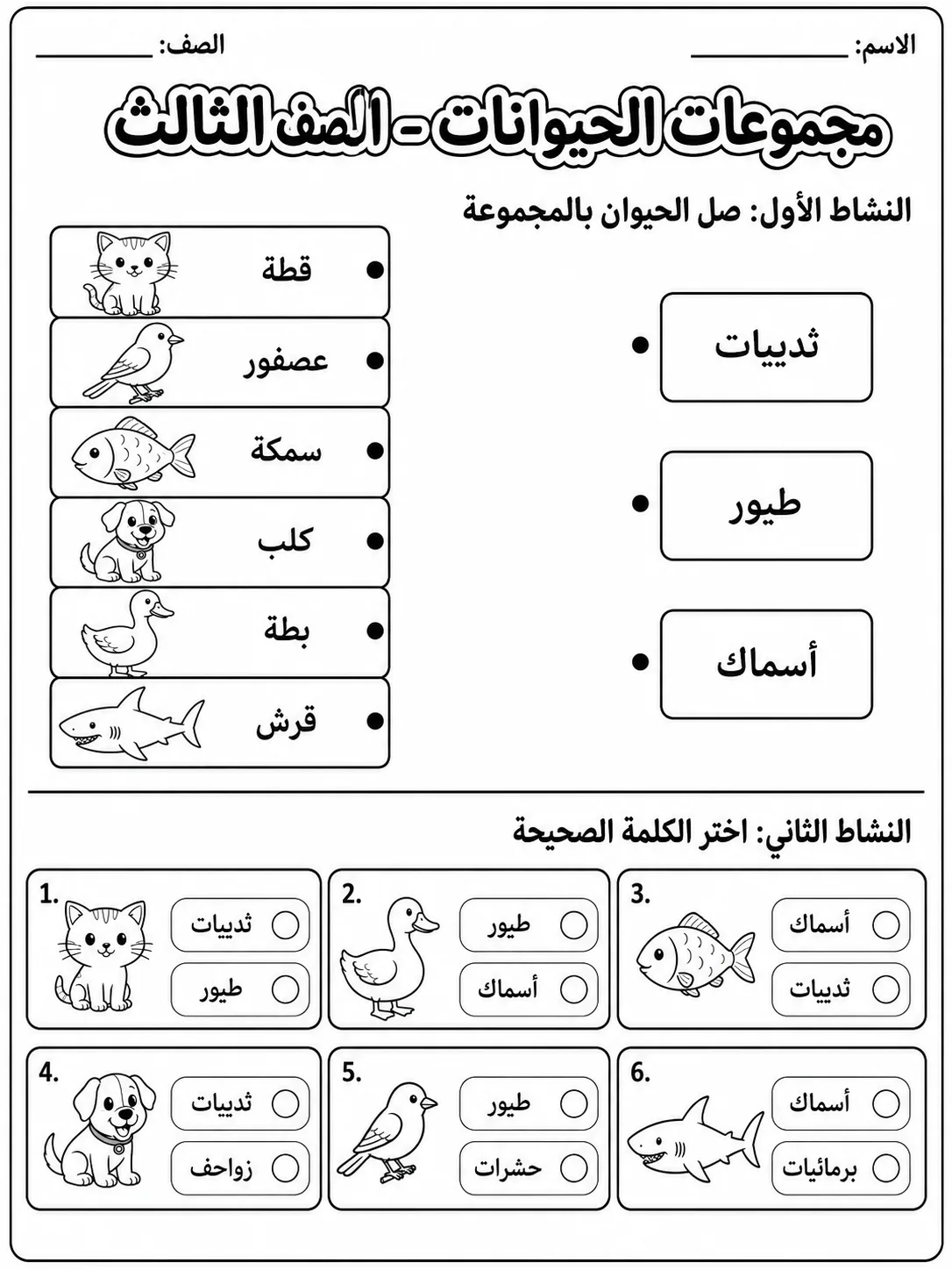 مجموعات الحيوانات - الصف الثالث - ورقة عمل علوم عربية PDF للطلاب