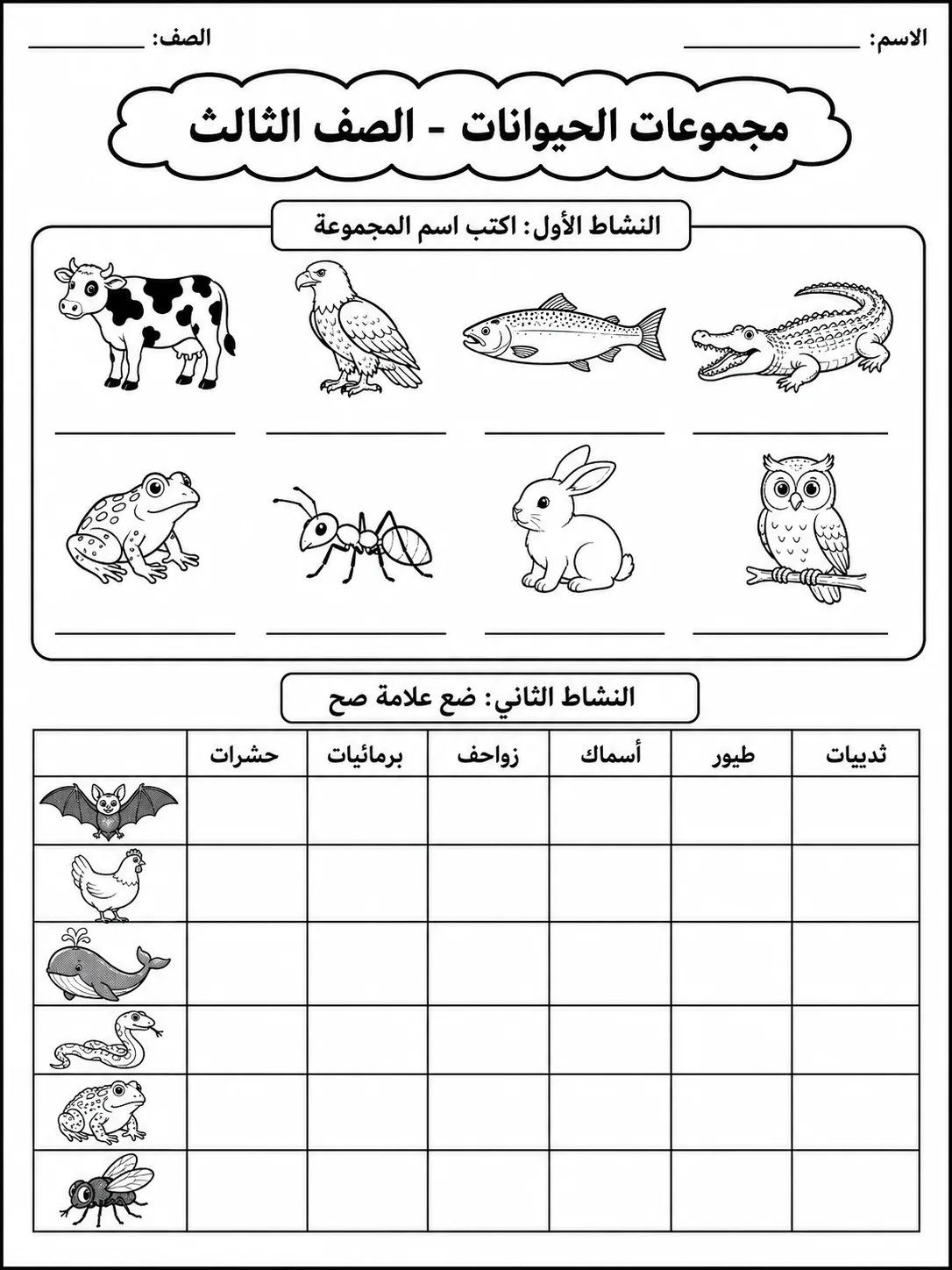 مجموعات الحيوانات - الصف الثالث صفحة 3 من مورد علوم عربي