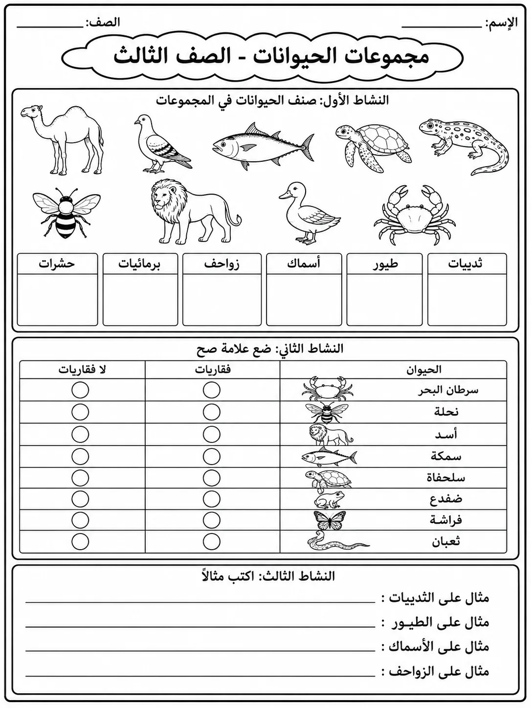 مجموعات الحيوانات - الصف الثالث صفحة 6 من مورد علوم عربي